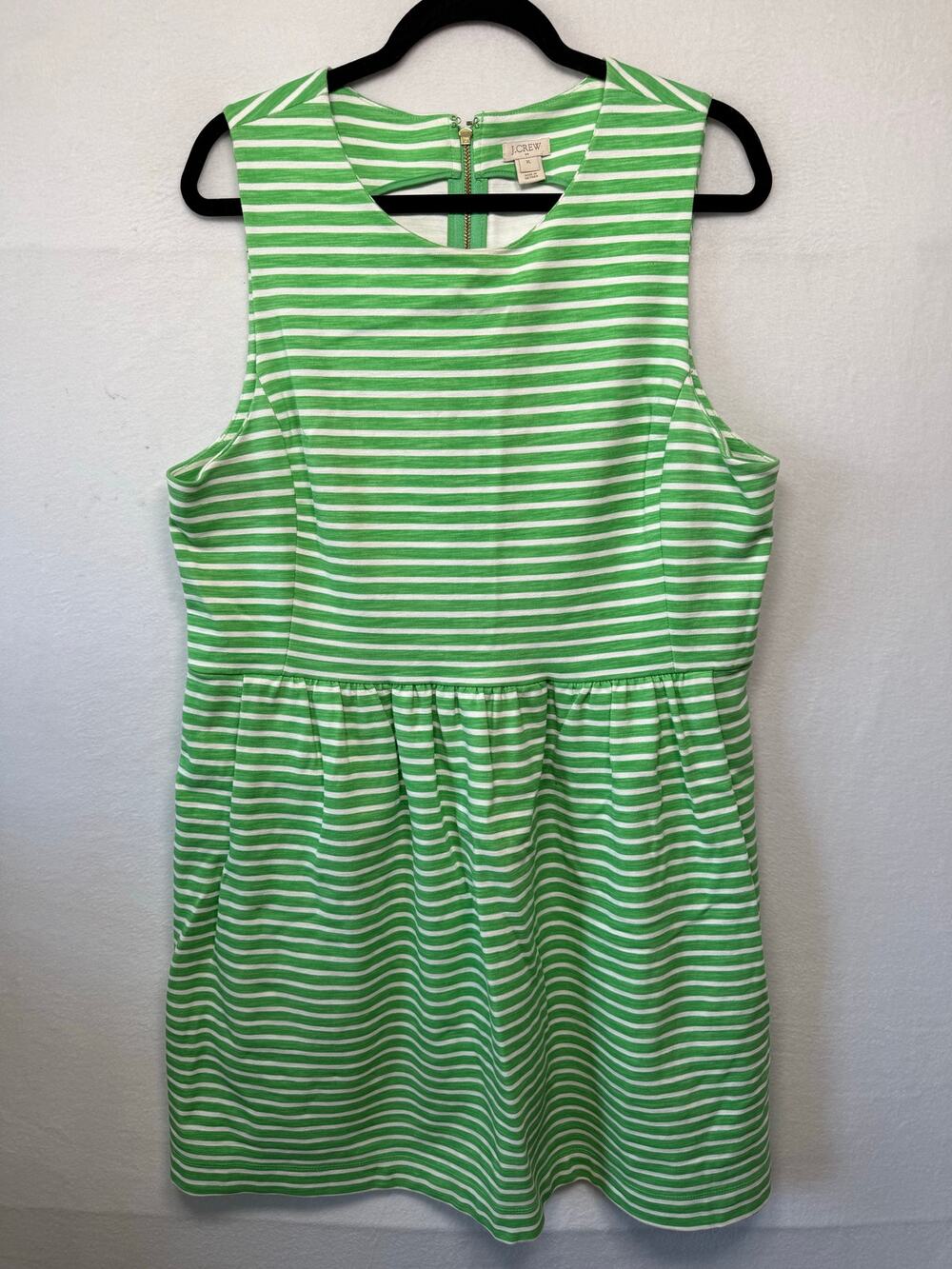 J.Crew Factory Sleeveless Daybreak Ponte Knit Dress, Green/White Striped, XL
